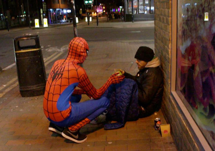 Spiderman feeds homeless birmingham england uk | The Lonely Tribalist